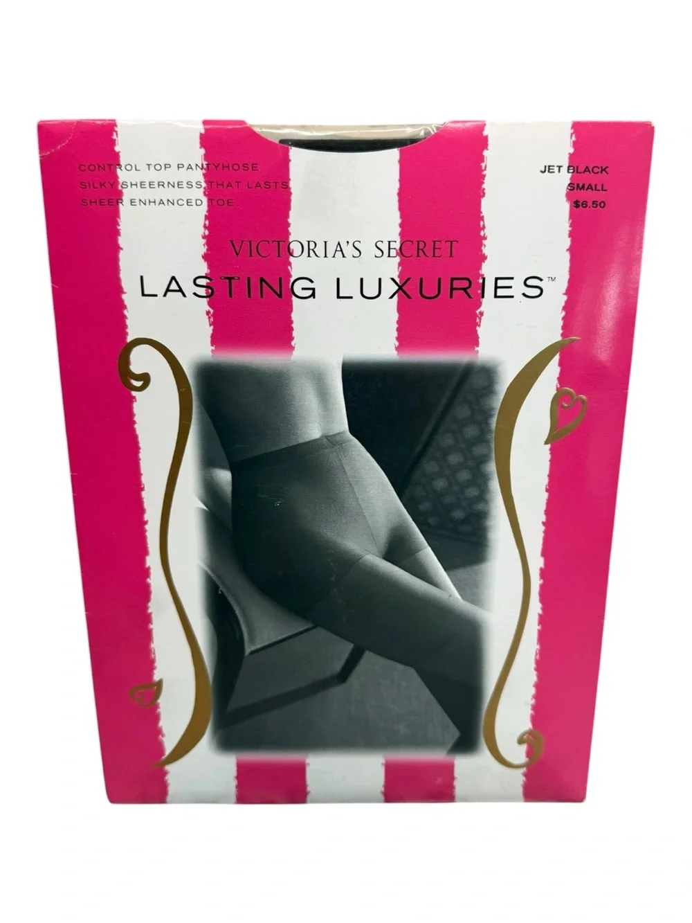 Victoria's Secret LASTING LUXURIES Sheer Control Top Pantyhose Sz S Jet Black